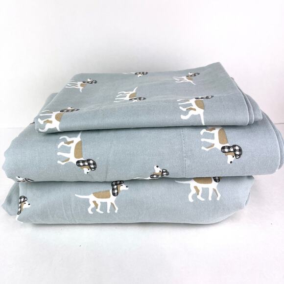 Woolrich Cotton Flannel 3 Piece Sheet Set Twin Blue Dog - Picture 1 of 3